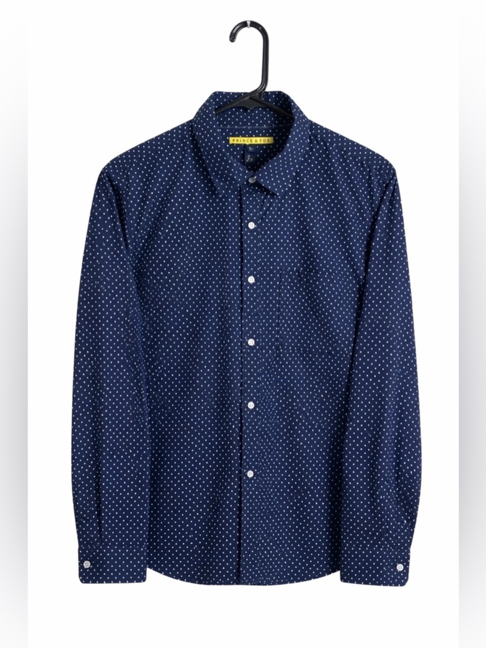 Prince & Fox Men’s Polka Dot Button Down Shirt XL Navy Blue White Cotton